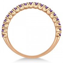 Half-Eternity Pave-Set Thin Amethyst Stacking Ring 14k Rose Gold (0.65ct)