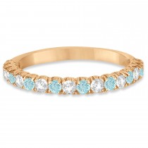 Aquamarine & Diamond Wedding Band Anniversary Ring in 14k Rose Gold (0.75ct)