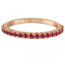 Half-Eternity Pave-set Thin Ruby Stacking Ring 14k Rose Gold (0.65ct)