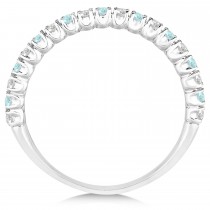 Aquamarine & Diamond Wedding Band Anniversary Ring in 14k White Gold (0.50ct)