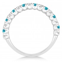 Blue & White Diamond Wedding Band Anniversary Ring in 14k White Gold (0.75ct)