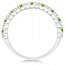 Peridot & Diamond Wedding Band Anniversary Ring in 14k White Gold (0.50ct)
