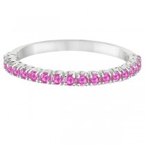 Half-Eternity Pave Thin Pink Sapphire Stack Ring 14k White Gold (0.65ct)