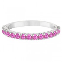 Half-Eternity Pave Pink Sapphire Stacking Ring 14k White Gold (0.95ct)