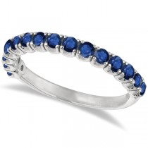 Blue Sapphire Semi-Eternity Ring  Band 14k White Gold (1.09ct)