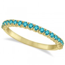 Half-Eternity Pave Thin  Blue Diamond Stack Ring 14k Yellow Gold (0.50ct)
