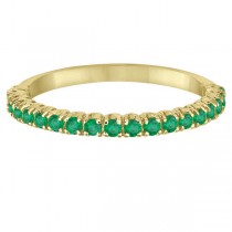Half-Eternity Pave Thin Emerald Stacking Ring 14k Yellow Gold (0.65ct)