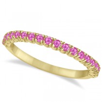 Half-Eternity Pave Thin Pink Sapphire Stack Ring 14k Yellow Gold (0.65ct)