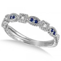 Vintage Stackable Diamond & Blue Sapphire Ring 14k White Gold (0.15ct)