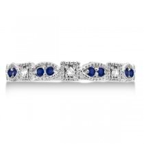 Vintage Stackable Diamond & Blue Sapphire Ring 14k White Gold (0.15ct)