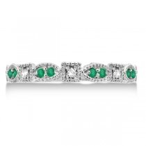 Vintage Stackable Diamond & Emerald Ring 14k White Gold (0.15ct)