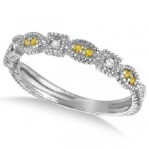 Vintage Diamond & Yellow Sapphire Ring 14k White Gold (0.15ct)