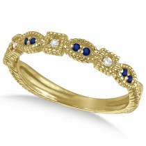 Vintage Stackable Diamond & Blue Sapphire Ring 14k Yellow Gold (0.15ct)
