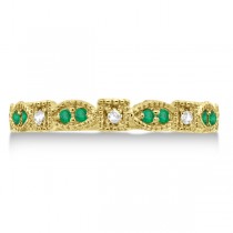 Vintage Stackable Diamond & Emerald Ring 14k Yellow Gold (0.15ct)