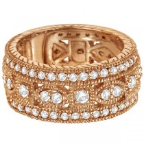 Vintage Style Byzantine Wide Band Diamond Ring 18k Rose Gold (1.37ct)