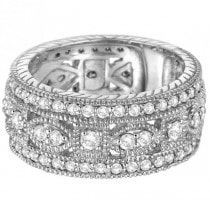 Vintage Style Byzantine Wide Band Diamond Ring 14k White Gold (1.37ct)