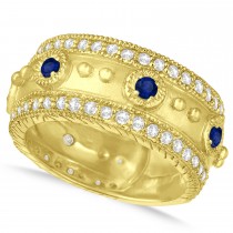 Blue Sapphire Byzantine Antique Anniversary Band 14k Yellow Gold (1.06ct)