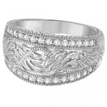 Hand-Engraved Filigree Diamond Right Hand Ring 14k White Gold (0.50ct)