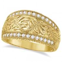 Hand-Engraved Filigree Diamond Right Hand Ring 14k Yellow Gold (0.50ct)