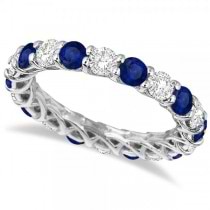 Luxury Diamond & Blue Sapphire Eternity Ring Band 14k White Gold 4.20ct