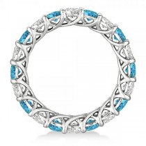 Luxury Diamond & Blue Topaz Eternity Ring Band 14k White Gold (4.20ct)