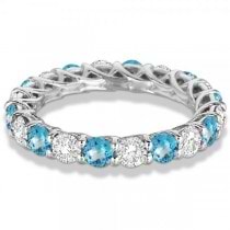 Luxury Diamond & Blue Topaz Eternity Ring Band 14k White Gold (4.20ct)