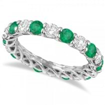 Luxury Diamond & Emerald Eternity Ring Band 14k White Gold (4.20ct)