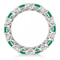 Luxury Diamond & Emerald Eternity Ring Band 14k White Gold (4.20ct)