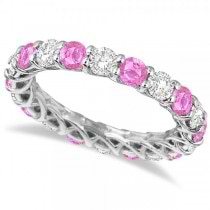 Luxury Diamond & Pink Sapphire Eternity Ring Band 14k White Gold 4.20ct