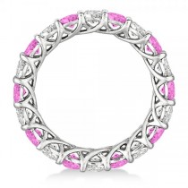 Luxury Diamond & Pink Sapphire Eternity Ring Band 14k White Gold 4.20ct