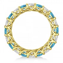 Luxury Diamond & Blue Topaz Eternity Ring Band 14k Yellow Gold 4.20ct