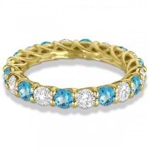 Luxury Diamond & Blue Topaz Eternity Ring Band 14k Yellow Gold 4.20ct