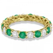 Luxury Diamond & Emerald Eternity Ring Band 14k Yellow Gold (4.20ct)