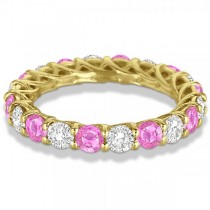 Luxury Diamond & Pink Sapphire Eternity Ring 14k Yellow Gold 4.20ct
