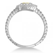 Yellow Canary & White Diamond Cocktail Ring 14k White Gold (0.30ct)