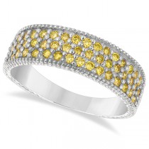Three-Row Fancy Yellow Canary Diamond Ring Band 14k White Gold (0.65ct)