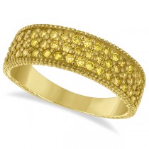 Three-Row Fancy Yellow Canary Diamond Ring Band 14k Yellow Gold (0.65ct)