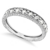 Vintage Style Diamond Wedding Ring Band Half-Way 14k White Gold 0.55ct