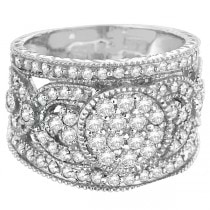 Vintage Style Wide Band Right-Hand Diamond Ring 14k White Gold (1.25ct)