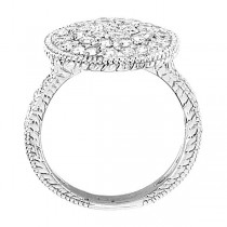 Diamond Large Circle Cocktail Right-Hand Ring 14k White Gold (1.51ct)