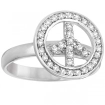 Diamond Peace Sign Shaped Right-Hand Ring 14k White Gold (0.35ct)