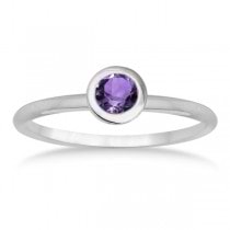Amethyst Bezel-Set Solitaire Ring in 14k White Gold (0.65ct)