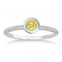 Fancy Yellow Canary Diamond Bezel-Set Solitaire Ring 14k White Gold (0.50ct)