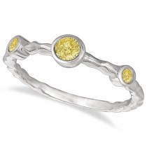 Bezel Set Yellow Diamond Wavy Right-Hand Ring 14k White Gold (0.25ct)