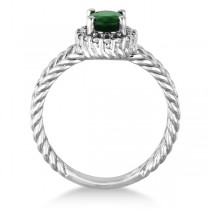 Oval Cut Emerald & Diamond Split Shank Ring 14k White Gold (0.95ct)