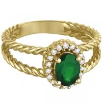 Oval Cut Emerald & Diamond Split Shank Ring 14k Yellow Gold (0.95ct)