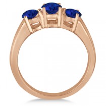 Three Stone Round Blue Sapphire Gemstone Ring 14k Rose Gold 1.50ct