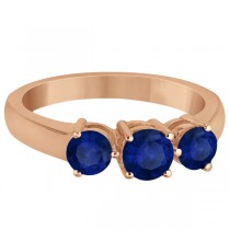 Three Stone Round Blue Sapphire Gemstone Ring 14k Rose Gold 1.50ct