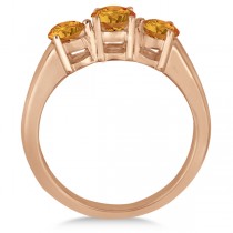 Three Stone Round Citrine Gemstone Ring in 14k Rose Gold 1.50ct