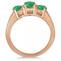 Three Stone Round Emerald Gemstone Ring in 14k Rose Gold 1.50ct